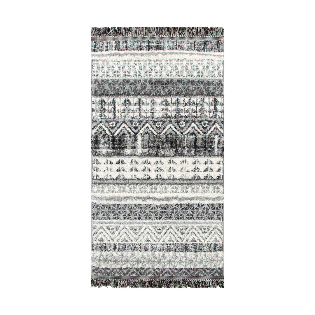Kaza Tribal Lines Cream Anthracite Rug - 9010A GREY