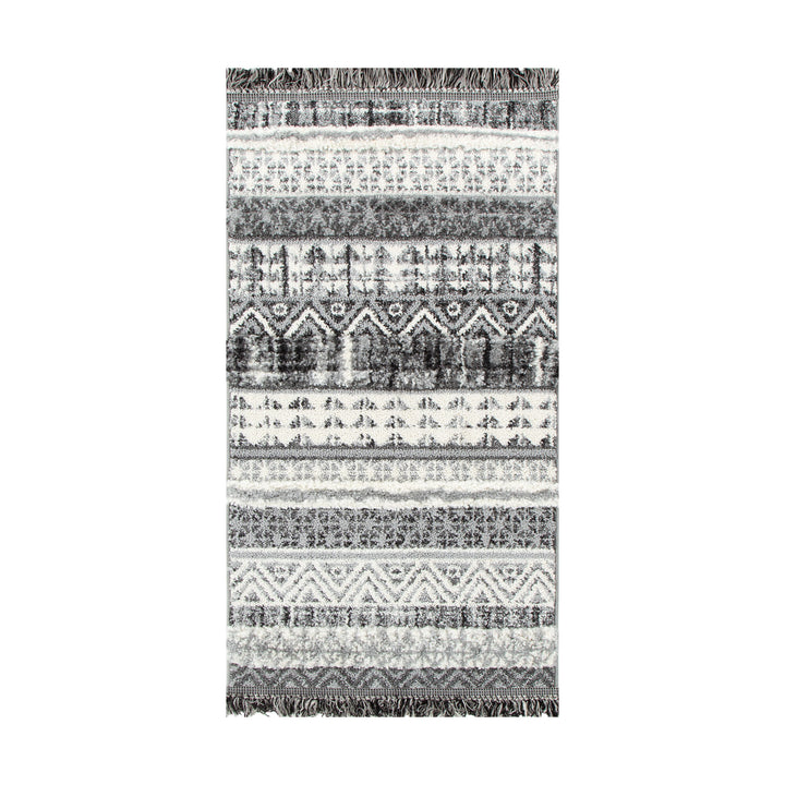 Kaza Tribal Lines Cream Anthracite Rug - 9010A GREY