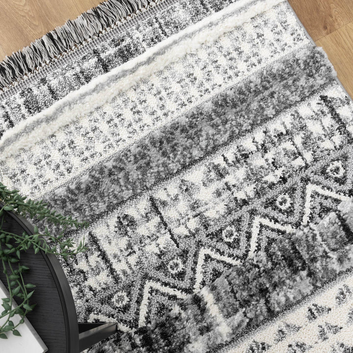 Kaza Tribal Lines Cream Anthracite Rug - 9010A GREY