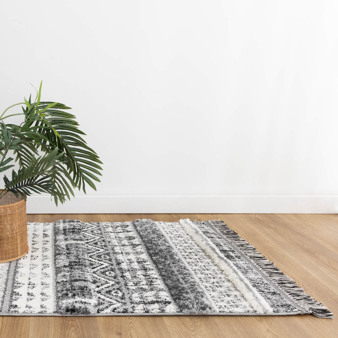 Kaza Tribal Lines Cream Anthracite Rug - 9010A GREY