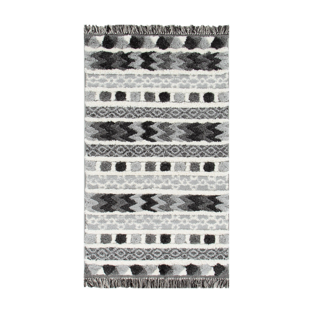 Kaza Tribal Carved Cream Anthracite Rug - 9025A GREY