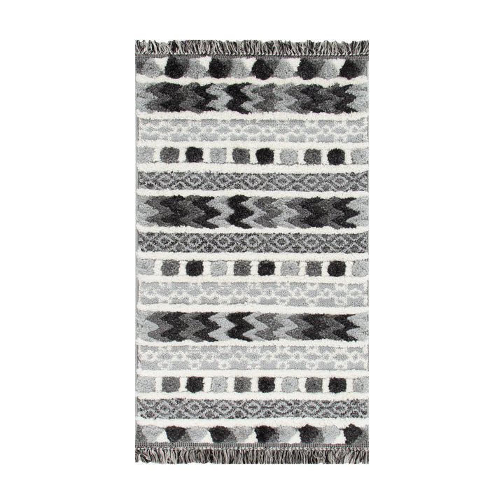 Kaza Tribal Carved Cream Anthracite Rug - 9025A GREY
