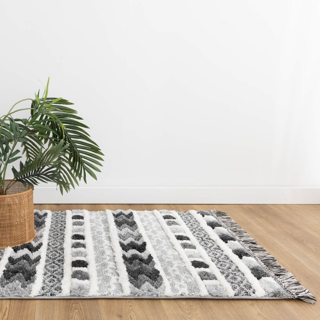 Kaza Tribal Carved Cream Anthracite Rug - 9025A GREY