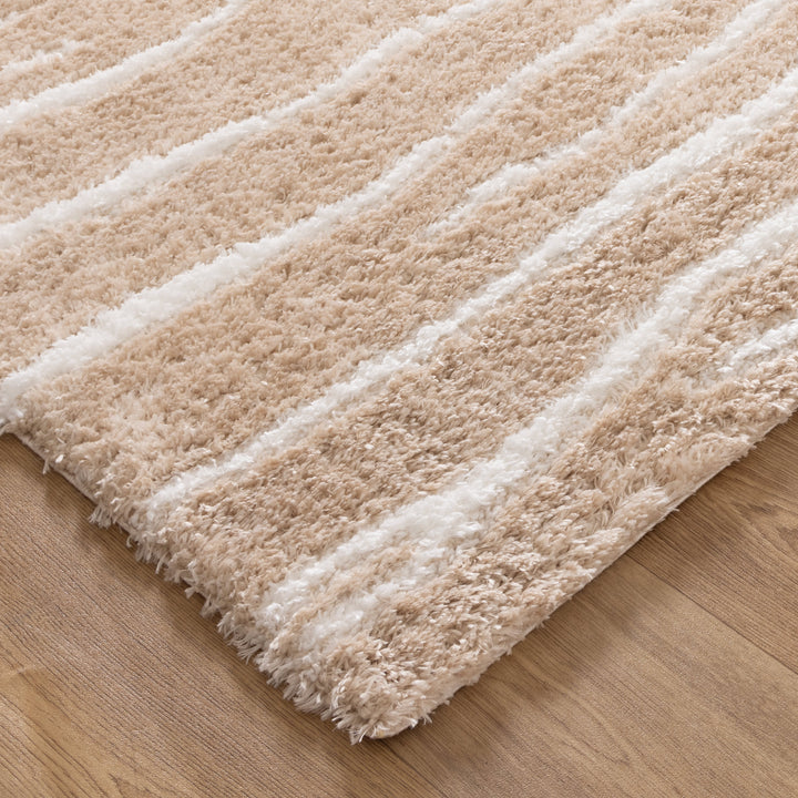 Madrid Stripes Beige Shaggy Rug - MADRID01