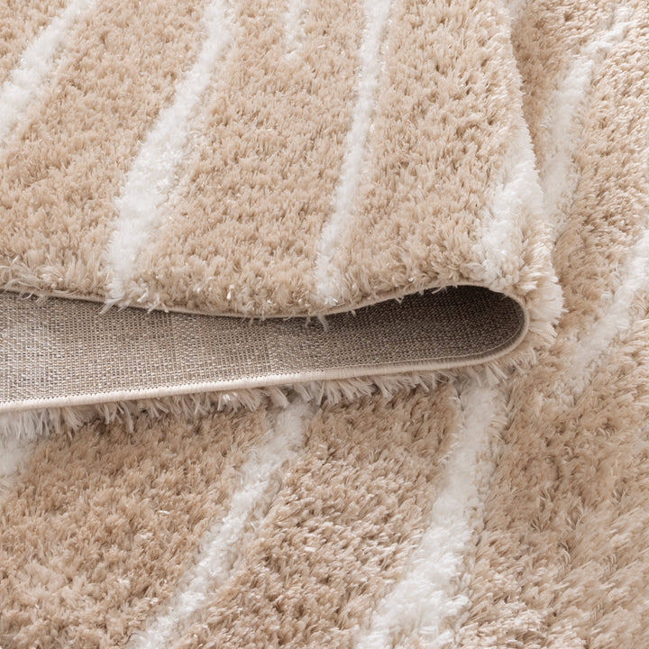 Madrid Stripes Beige Shaggy Rug - MADRID01