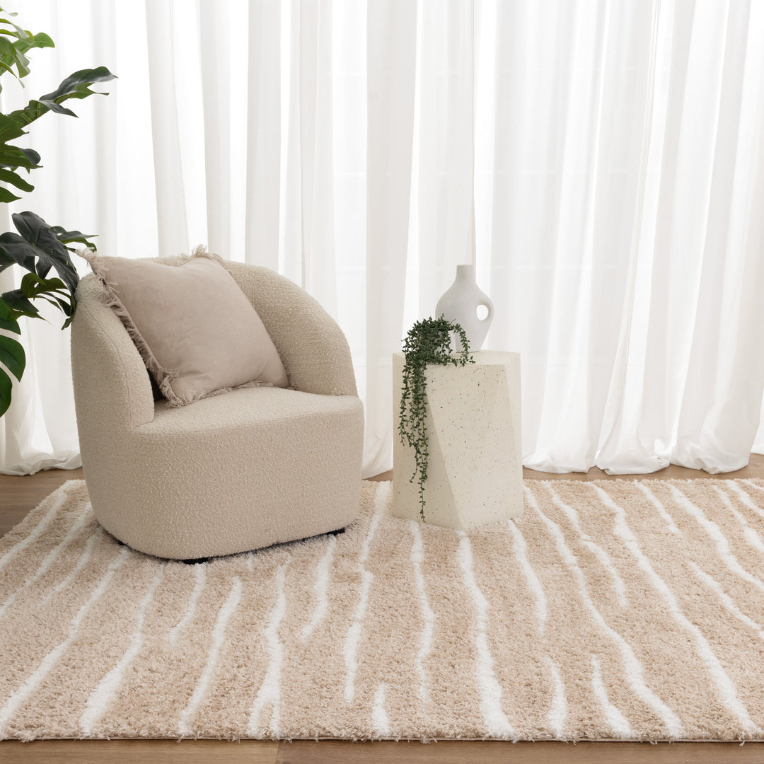 Madrid Stripes Beige Shaggy Rug - MADRID01