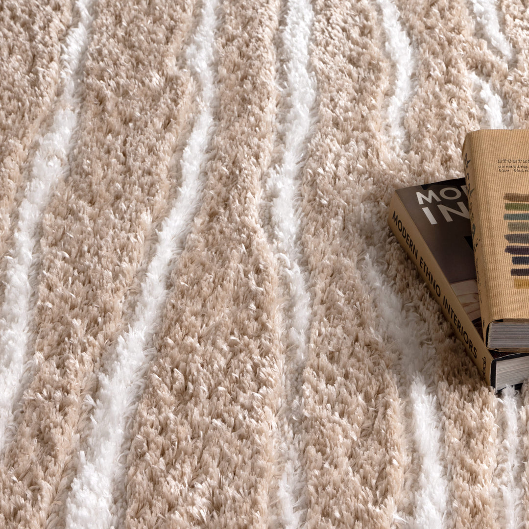 Madrid Stripes Beige Shaggy Rug - MADRID01