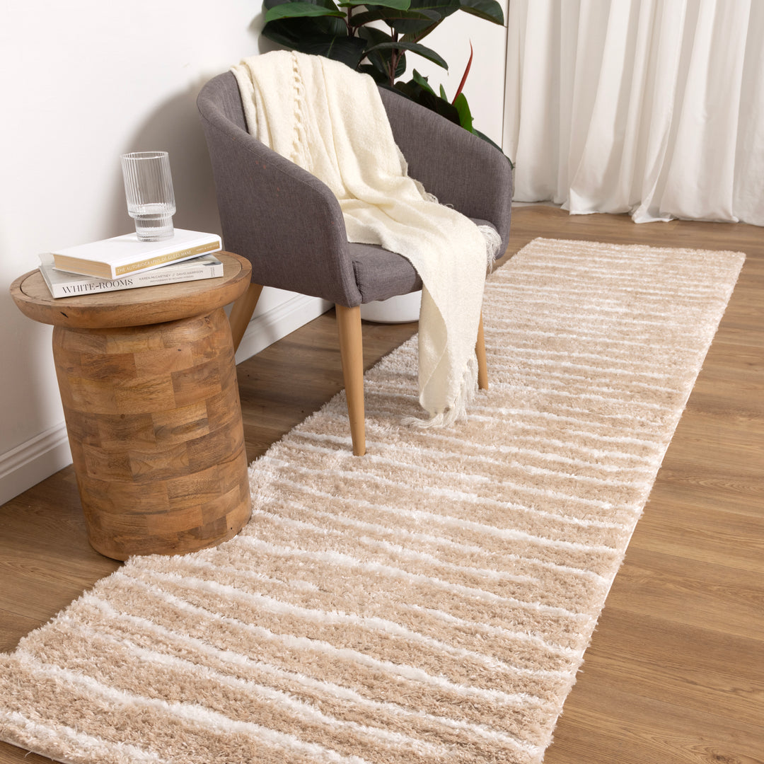 Madrid Stripes Beige Shaggy Rug - MADRID01