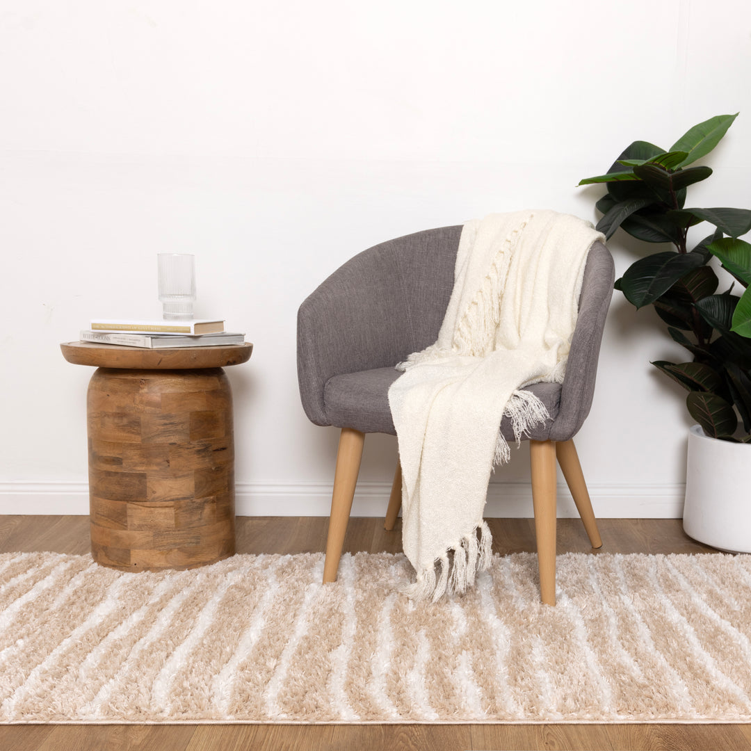 Madrid Stripes Beige Shaggy Rug - MADRID01