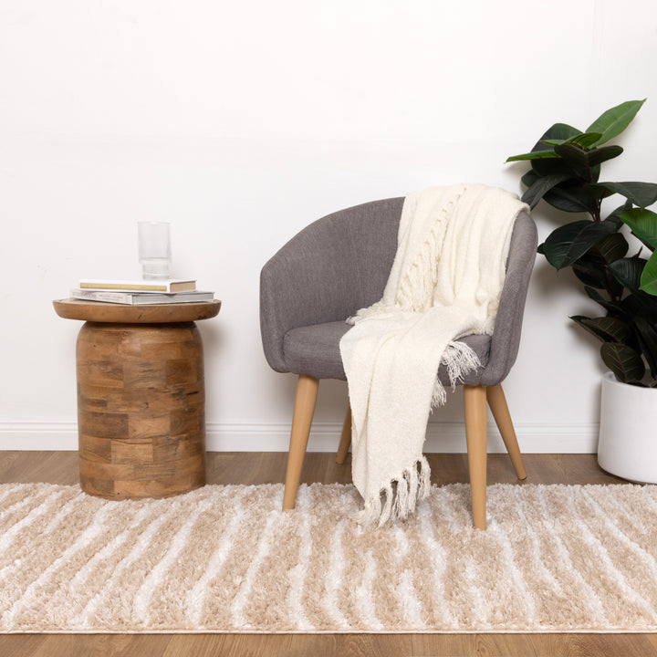 Madrid Stripes Beige Shaggy Rug - MADRID01