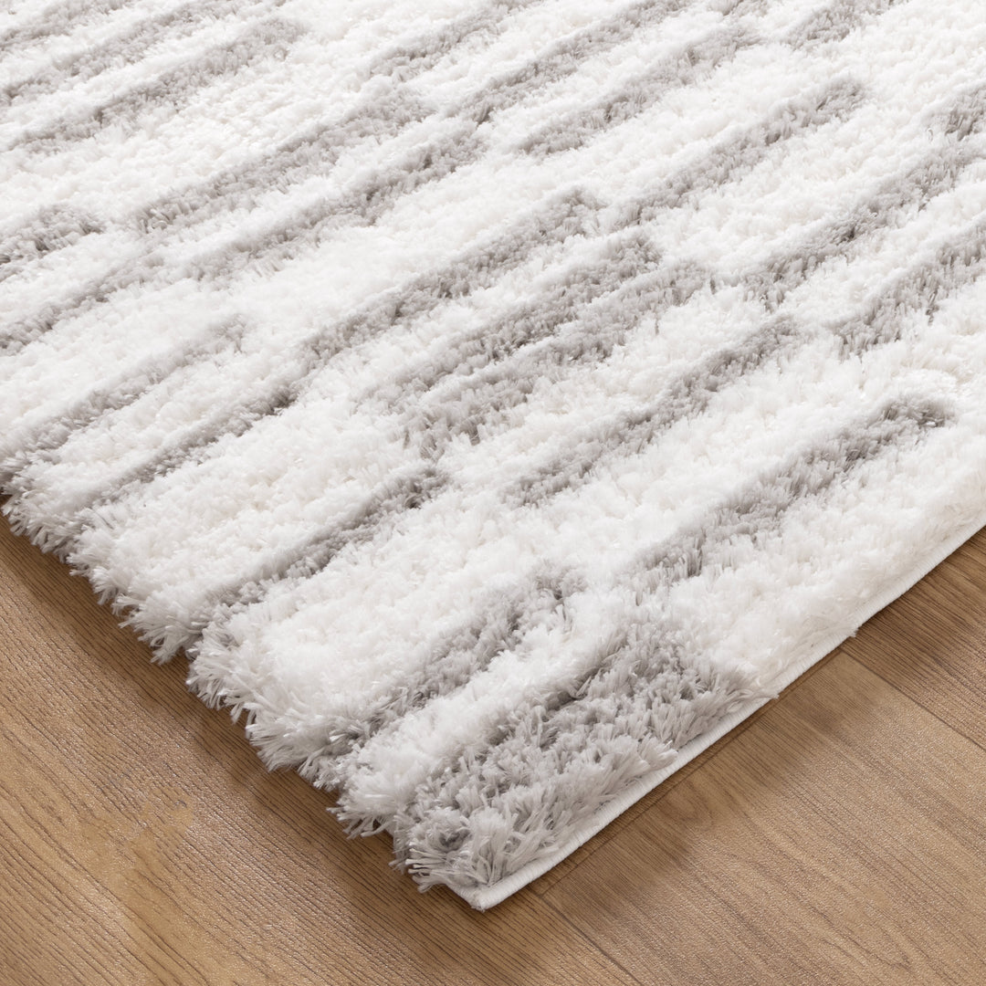 Madrid Lines Grey Shaggy Rug - MADRID04