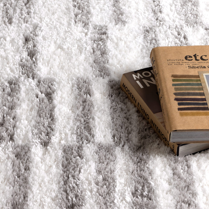 Madrid Lines Grey Shaggy Rug - MADRID04