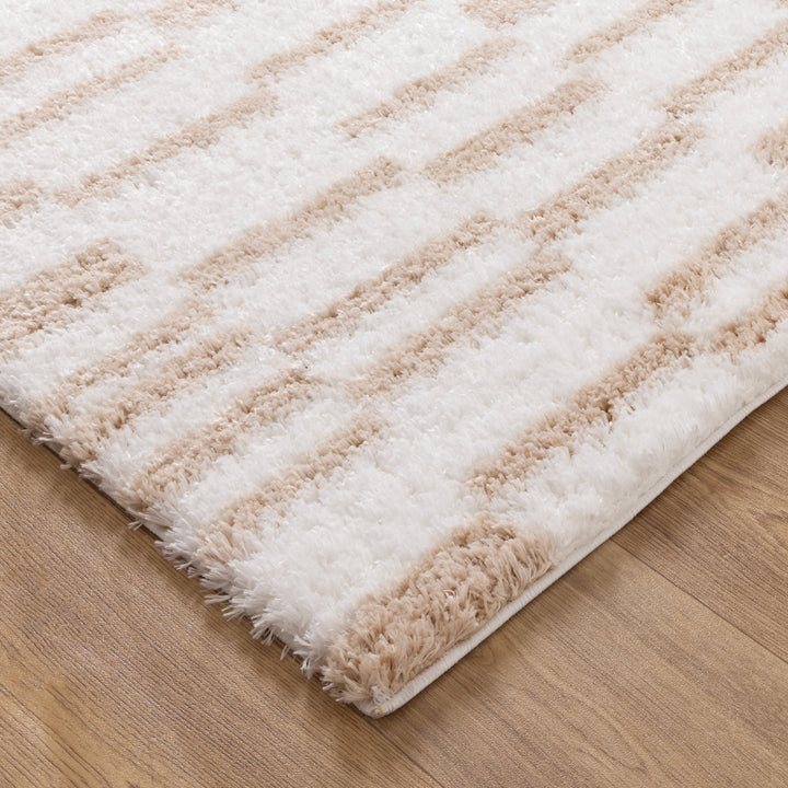 Madrid Lines Beige Shaggy Rug - MADRID05