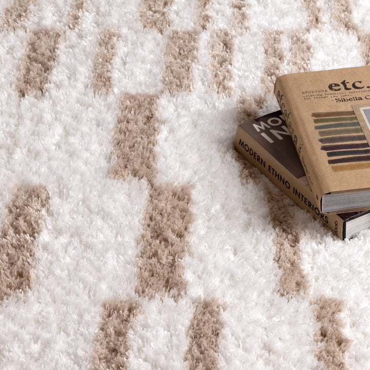 Madrid Lines Beige Shaggy Rug - MADRID05