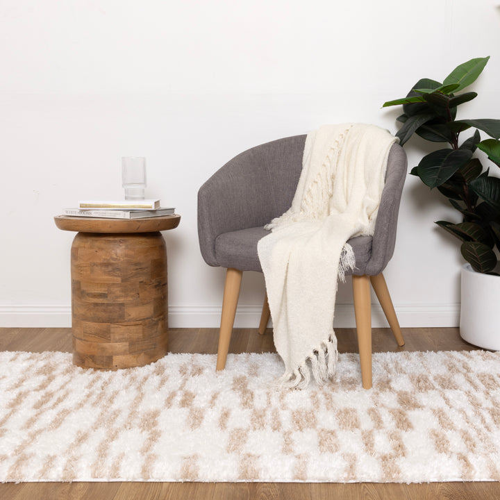 Madrid Lines Beige Shaggy Rug - MADRID05