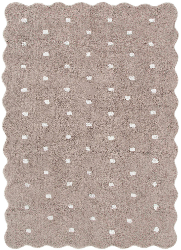 Mellow Rectangle Scalloped Kids Rug Mushroom Beige: New Arrival
