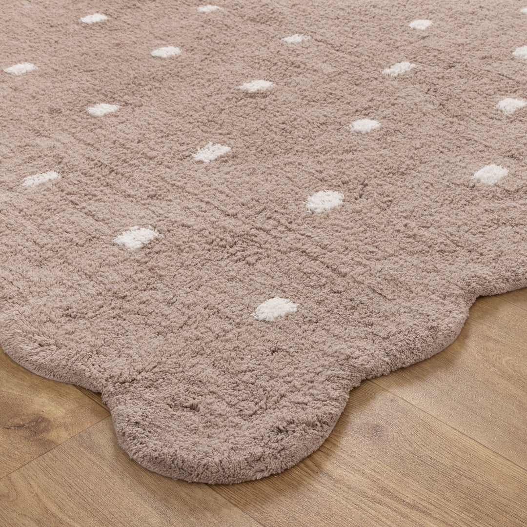 Mellow Rectangle Scalloped Kids Rug Mushroom Beige: New Arrival