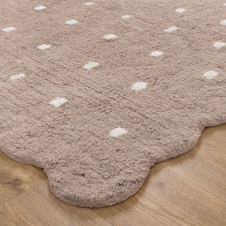 Mellow Rectangle Scalloped Kids Rug Mushroom Beige: New Arrival