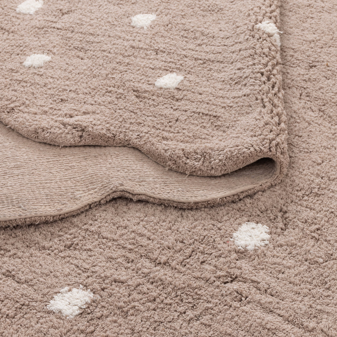 Mellow Rectangle Scalloped Kids Rug Mushroom Beige: New Arrival