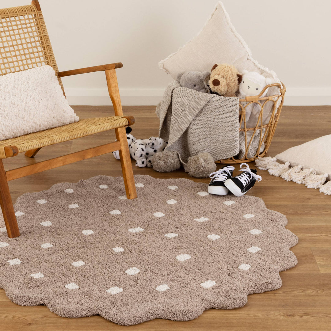 Mellow Round Scalloped Kids Rug Mushroom Beige: New Arrival