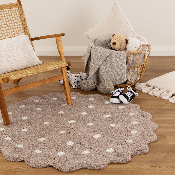 Mellow Round Scalloped Kids Rug Mushroom Beige: New Arrival