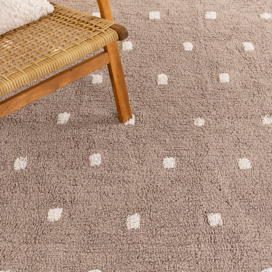 Mellow Rectangle Scalloped Kids Rug Mushroom Beige: New Arrival