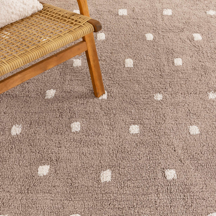 Mellow Rectangle Scalloped Kids Rug Mushroom Beige: New Arrival