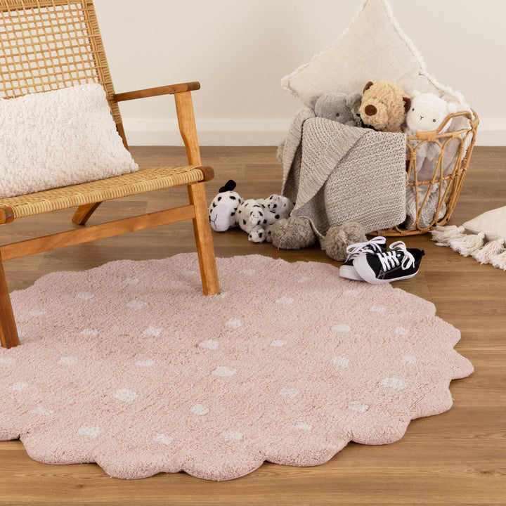 Mellow Round Scalloped Kids Rug Blush Pink: New Arrival