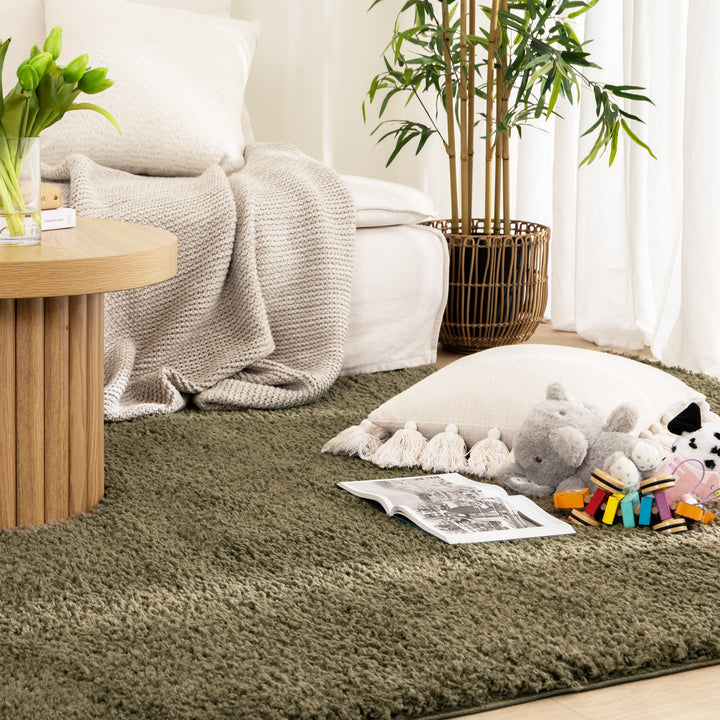 Plush Shaggy Olive Green Rug