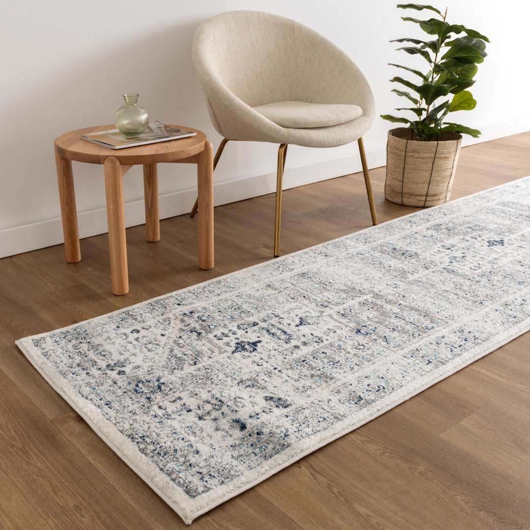 Provence Nimes Bue & Grey Traditional Rug - 014