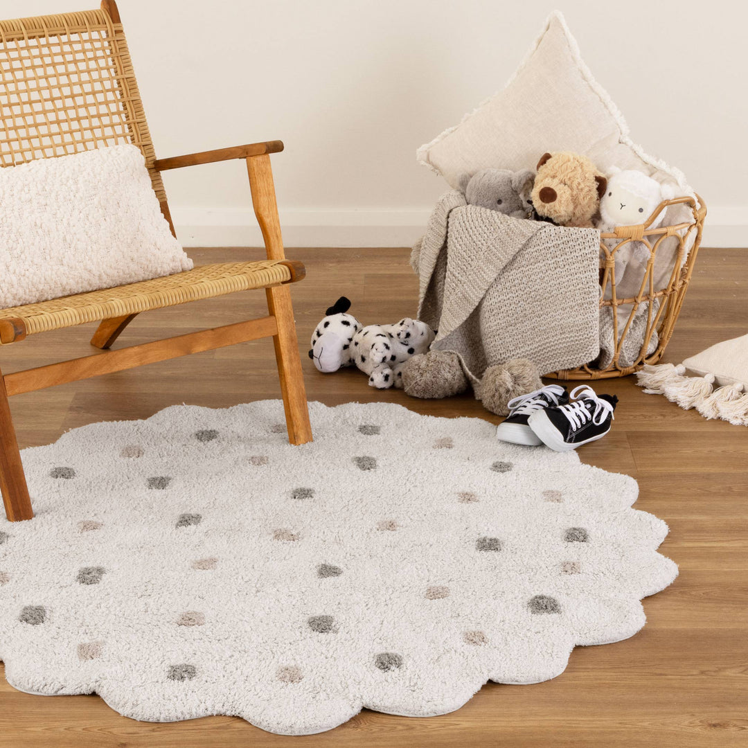 Mellow Round Scalloped Kids Rug White & Multi: New Arrival