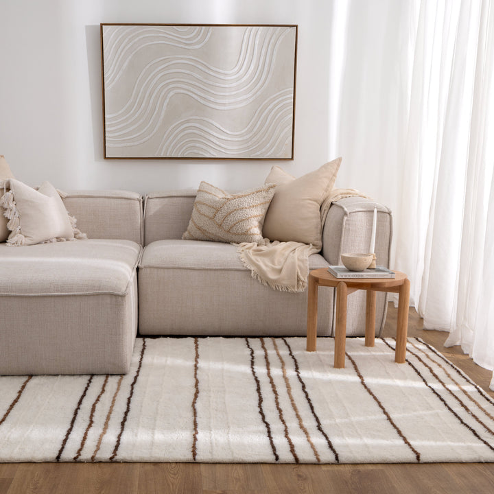 Highlands Beige Stripe Washable Wool Rug - Arriving Soon