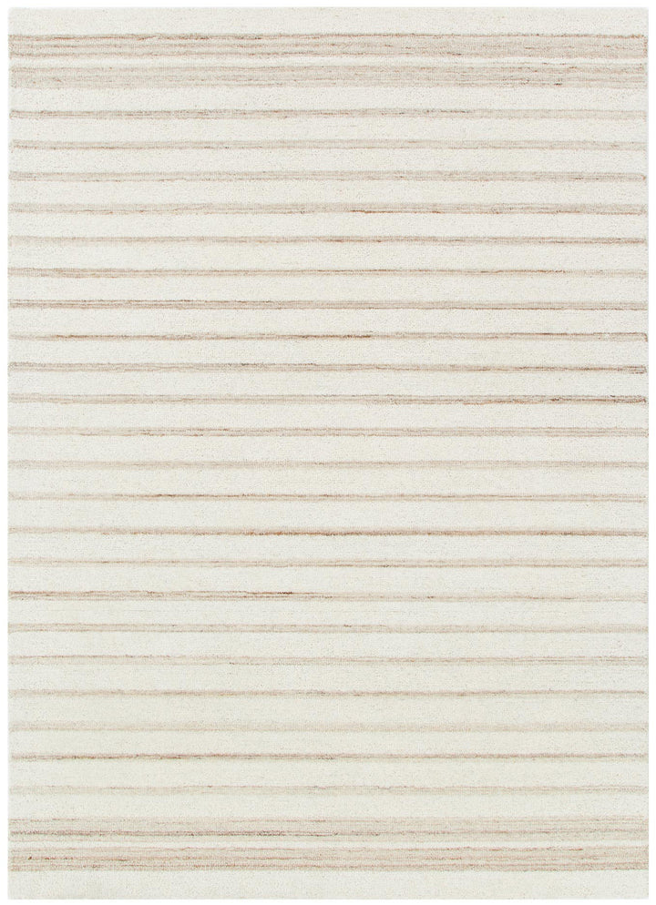 Praia Stripes Ivory Beige Wool Rug