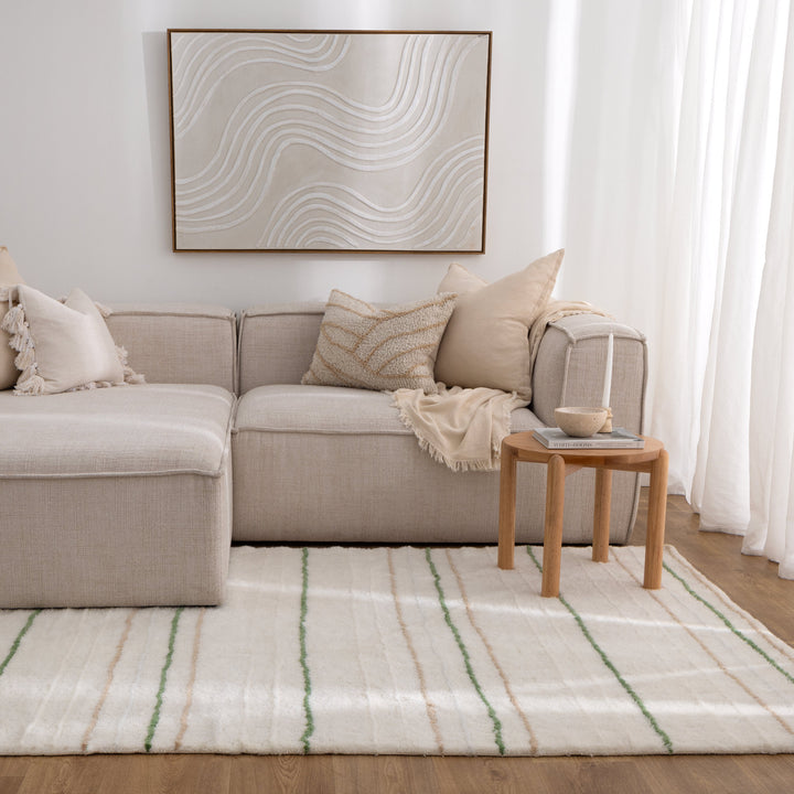 Highlands Olive Stripe Washable Wool Rug - Arriving Soon