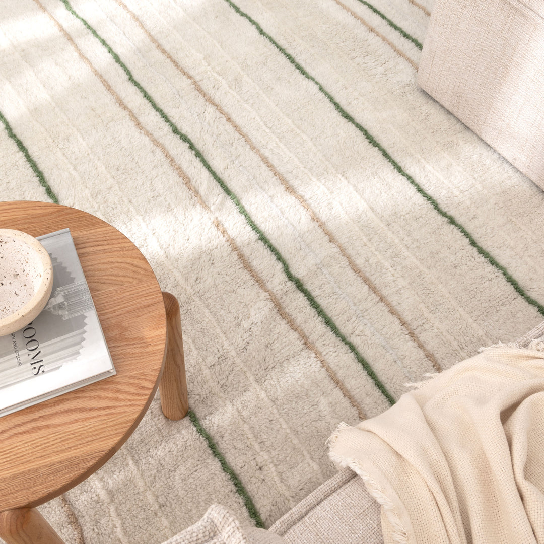 Highlands Olive Stripe Washable Wool Rug - Arriving Soon
