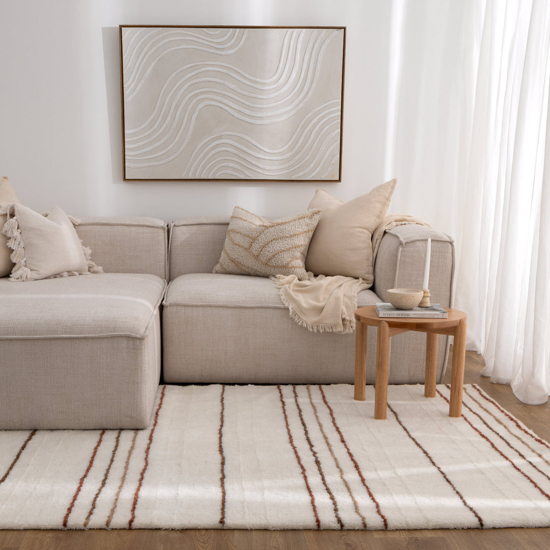 Highlands Terracotta Stripe Washable Wool Rug - New Arrival