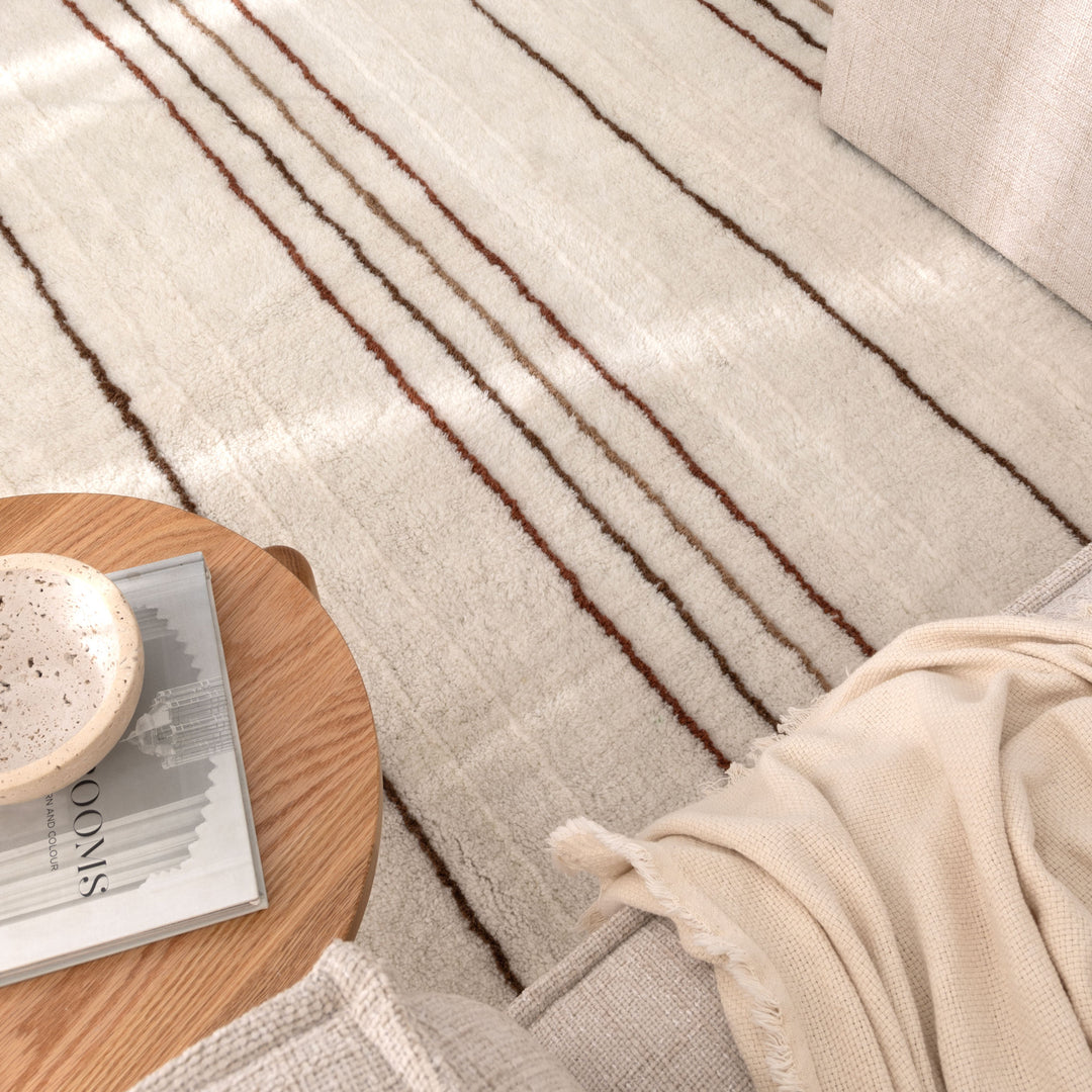 Highlands Terracotta Stripe Washable Wool Rug - New Arrival