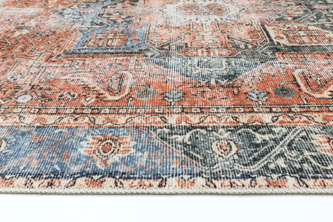 Vintage Crown Cezanne Terracotta Sky Distressed Vintage Rug (No Fringe)