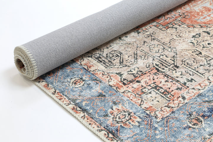Vintage Crown Cezanne Terracotta Sky Distressed Vintage Rug (No Fringe)