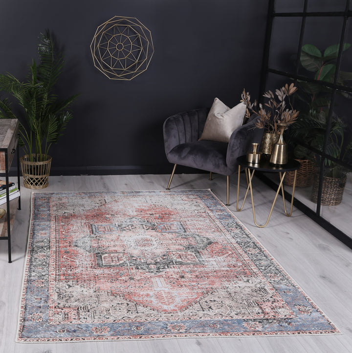 Vintage Crown Cezanne Terracotta Sky Distressed Vintage Rug (No Fringe)