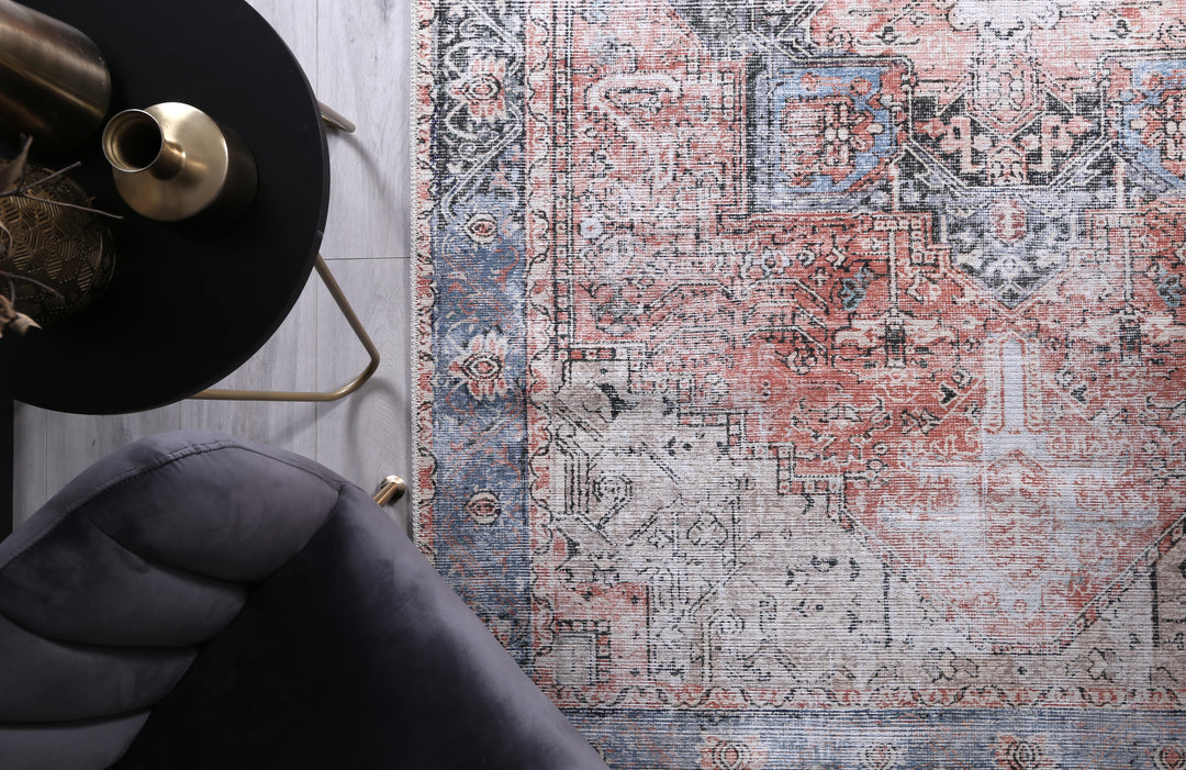 Vintage Crown Cezanne Terracotta Sky Distressed Vintage Rug (No Fringe)