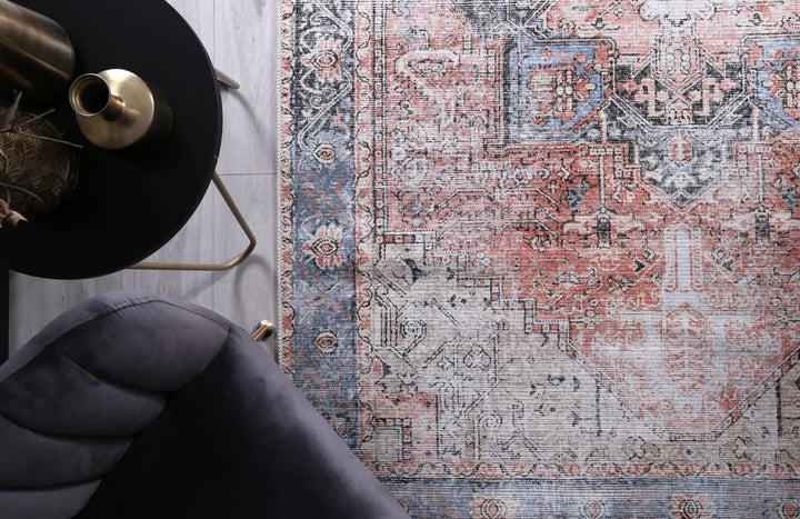Vintage Crown Cezanne Terracotta Sky Distressed Vintage Rug (No Fringe)