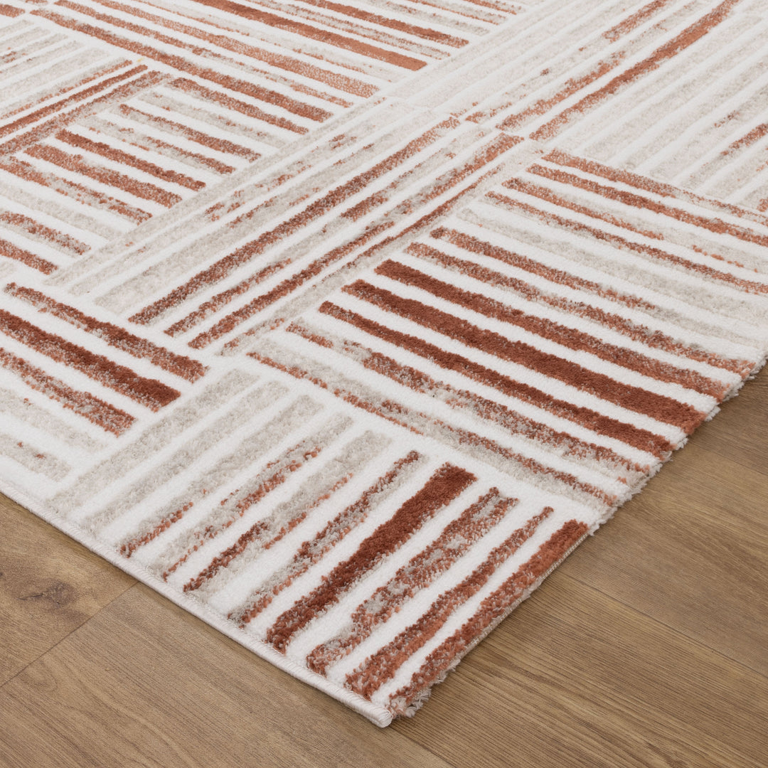 Rust Blue Rug Geometric Pattern Wellington Geometric Lines Rust Rug - W004 – Brand Ventures Pty Ltd