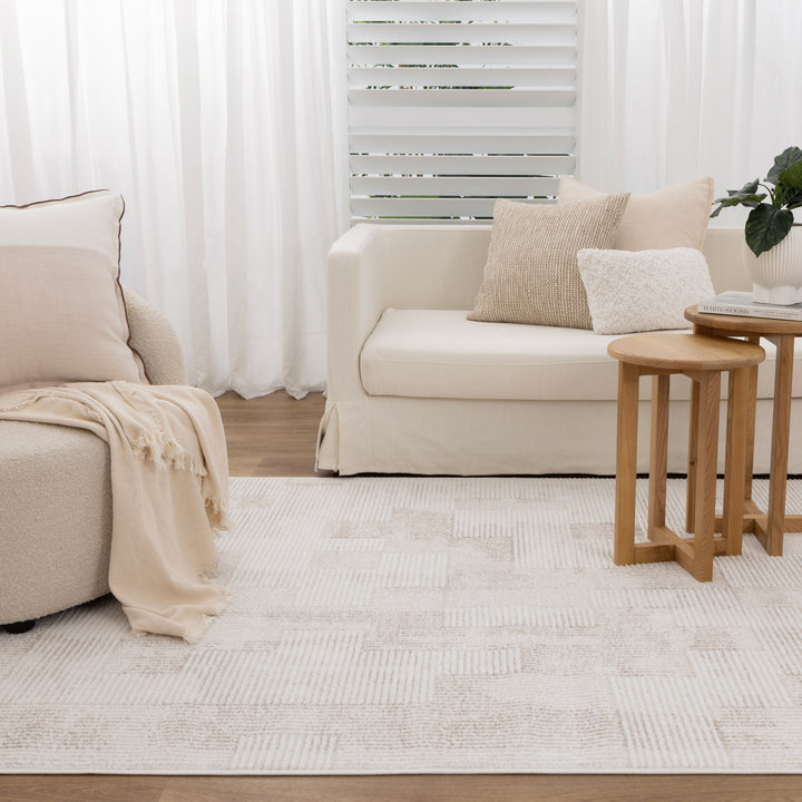 Wellington Distressed Shapes Beige Rug - W006