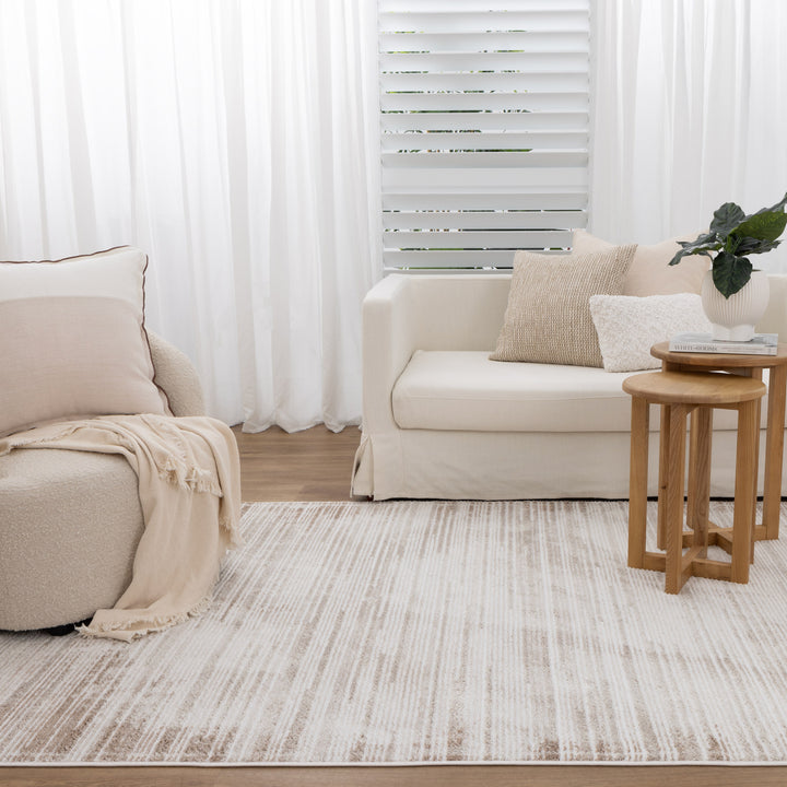 Wellington Distressed Lines Brown Rug - W011