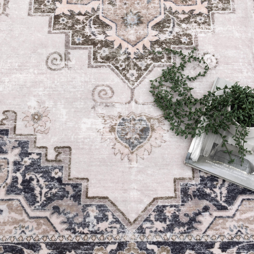 Washwell Beige Grey Machine Washable Rug - WASH004 - New Arrival