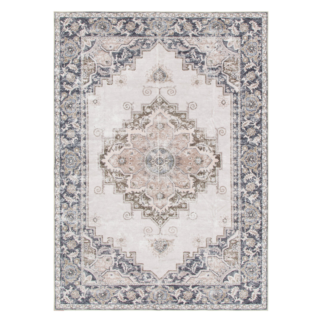 Washwell Beige Grey Machine Washable Rug - WASH004 - New Arrival