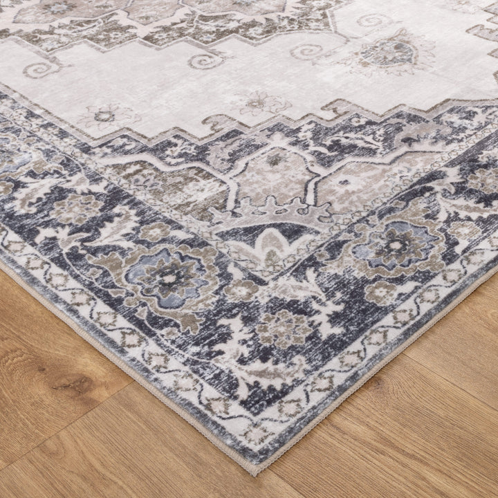 Washwell Beige Grey Machine Washable Rug - WASH004 - New Arrival