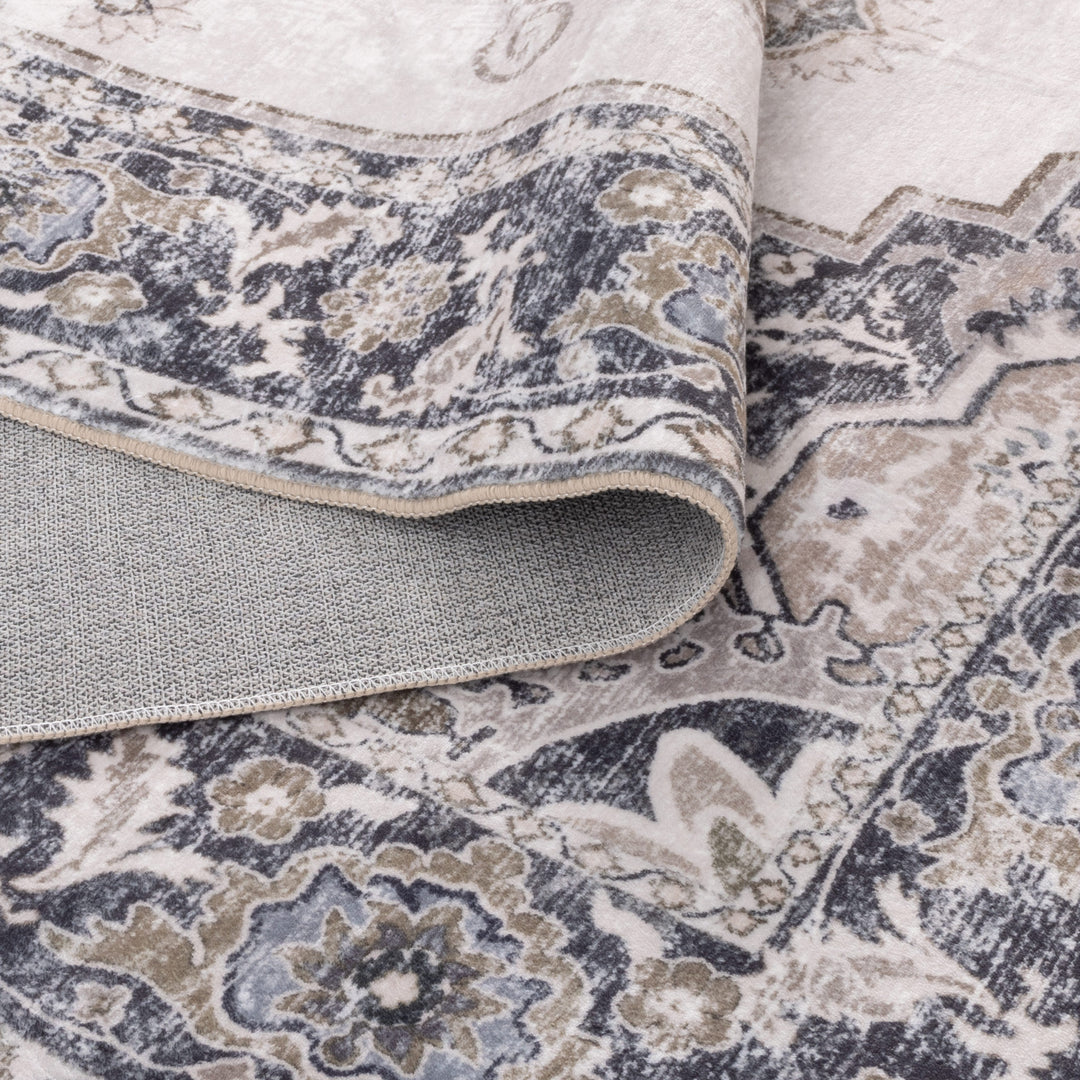 Washwell Beige Grey Machine Washable Rug - WASH004 - New Arrival