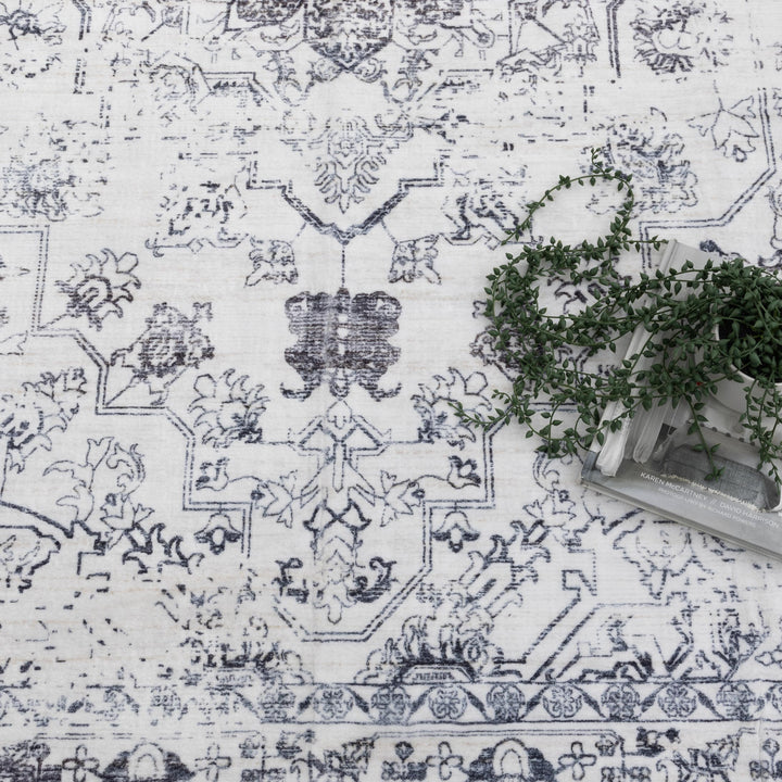 Washwell Blue Distressed Medallion Machine Washable Rug - WASH007 - New Arrival
